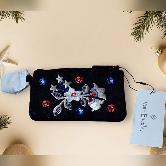 Vera Bradley Iconic Navy Blue Card Case W/ Key Fob Ring Zipper Closure NWT - Picture 2 of 4